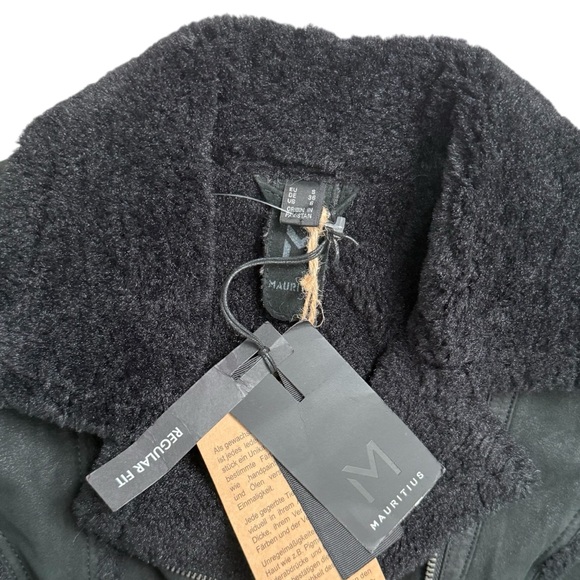Mauritius Adina Black Lamb Leather Sherpa Biker Jacket Small 36 - Picture 3 of 5